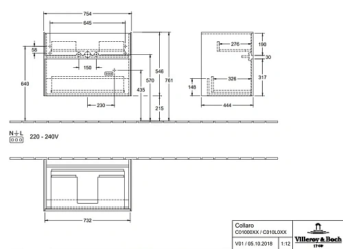 Тумба под раковину Villeroy & Boch Collaro C010L0PD (C010 L0 PD) Тумба под раковину Villeroy & Boch Collaro C010L0PD (C010 L0 PD)