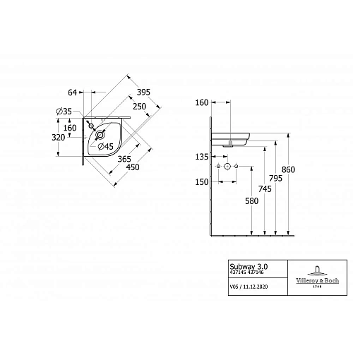 Раковина Villeroy & Boch Subway 3.0 32 x 32 см 43714601 угловая Раковина Villeroy & Boch Subway 3.0 32 x 32 см 43714601 угловая