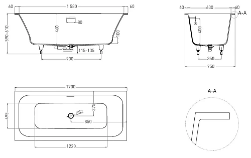 Ванна из искусственного камня Salini ORLANDA AXIS KIT 170x75 103323M S-Stone Ванна из искусственного камня Salini ORLANDA AXIS KIT 170x75 103323M S-Stone