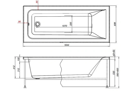 Акриловая ванна Aquanet Aura 165x70 00362711 с каркасом Акриловая ванна Aquanet Aura 165x70 00362711 с каркасом