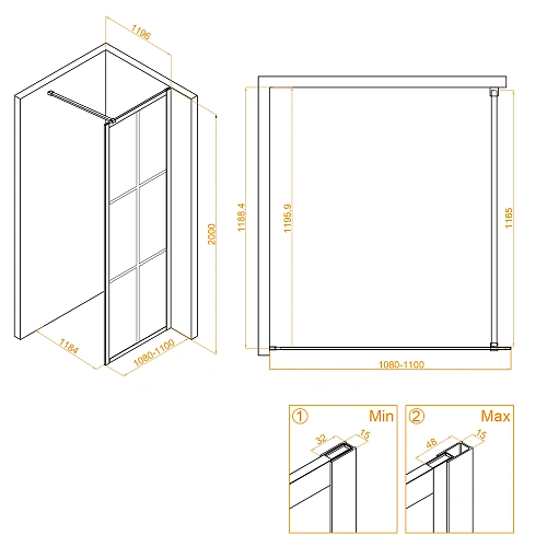 Душевая перегородка RGW Walk In WA-11B 1100 мм 32101111-84 черный, Easy Clean Душевая перегородка RGW Walk In WA-11B 1100 мм 32101111-84 черный, Easy Clean