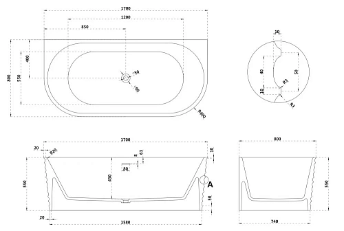 Ванна из искусственного камня ABBER AS9652 170x80 универсальная, белая матовая, искусственный камень Ванна из искусственного камня ABBER AS9652 170x80 универсальная, белая матовая, искусственный камень