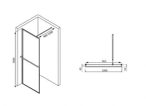 Душевая перегородка ABBER Immer Offen AG60100B8 100 см универсальная, профиль черный, стекло прозрачное Душевая перегородка ABBER Immer Offen AG60100B8 100 см универсальная, профиль черный, стекло прозрачное