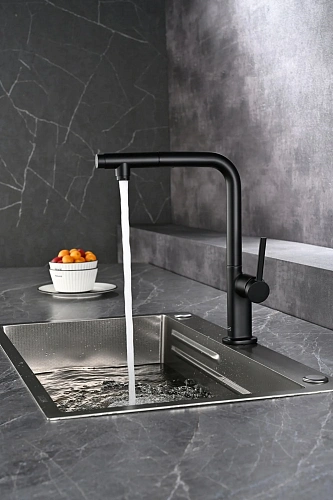 Смеситель для кухни AQUAme Cucina AQM9903MB с выдвижным изливом, с подключением к фильтру с питьевой водой, черный матовый Смеситель для кухни AQUAme Cucina AQM9903MB с выдвижным изливом, с подключением к фильтру с питьевой водой, черный матовый