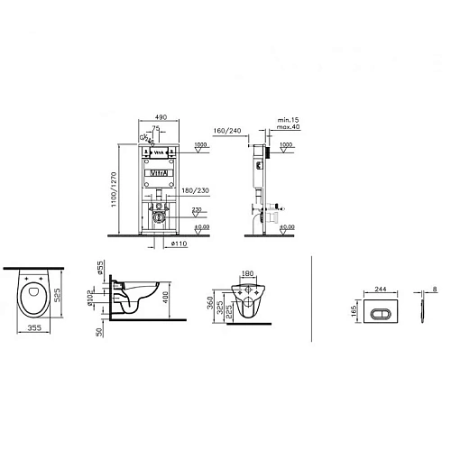 Комплект унитаза с инсталляцией Vitra Normus 9773B003-7201 сиденье микролифт, клавиша смыва белая Комплект унитаза с инсталляцией Vitra Normus 9773B003-7201 сиденье микролифт, клавиша смыва белая