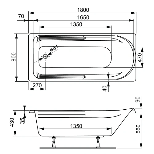 Акриловая ванна VAGNERPLAST HERA 180x80 VPBA180HER2X-04 Акриловая ванна VAGNERPLAST HERA 180x80 VPBA180HER2X-04