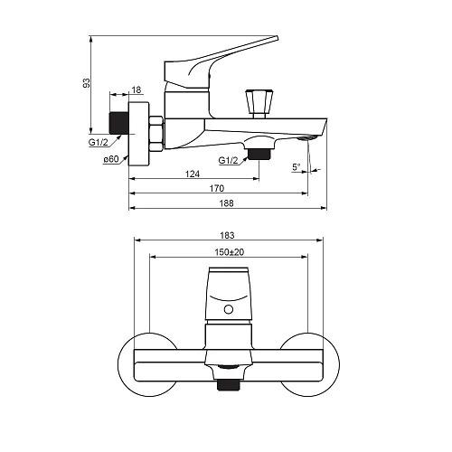 Смеситель для ванны Damixa Merkur 401000000 хром Смеситель для ванны Damixa Merkur 401000000 хром