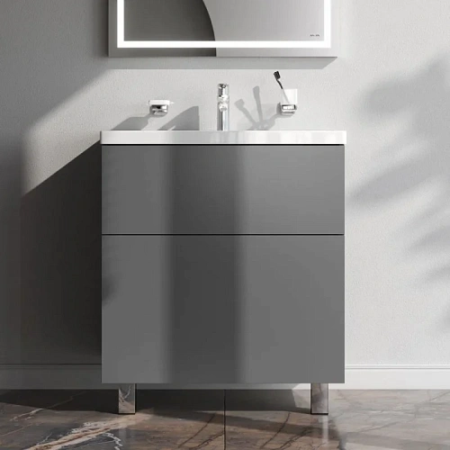 Тумба под раковину AM.PM Gem M90FSX07522GM32 напольная, 75 см push-to-open, графит матовый Тумба под раковину AM.PM Gem M90FSX07522GM32 напольная, 75 см push-to-open, графит матовый