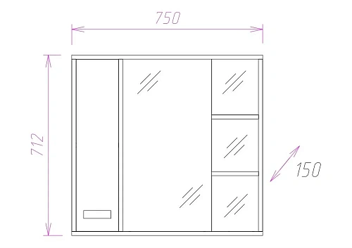 Зеркальный шкаф Onika ГАММА 75.01 левый 207518 Зеркальный шкаф Onika ГАММА 75.01 левый 207518