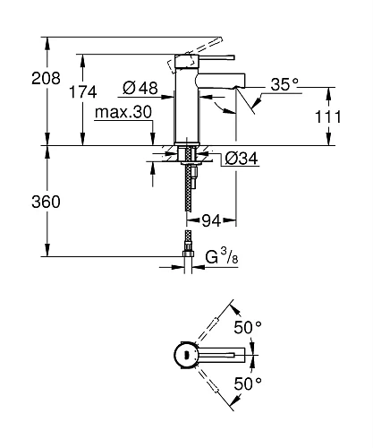 Смеситель для раковины, GROHE Essence, S-Size, хром (34813001) Смеситель для раковины, GROHE Essence, S-Size, хром (34813001)