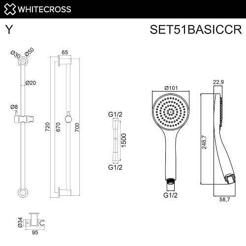 Душевой гарнитур WHITECROSS SET51BASICCR хром Душевой гарнитур WHITECROSS SET51BASICCR хром