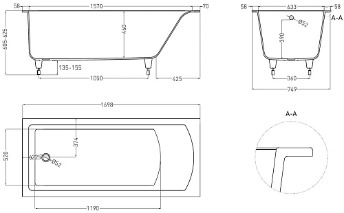 Ванна из искусственного камня Salini CASCATA 170x75 104123M S-Stone Ванна из искусственного камня Salini CASCATA 170x75 104123M S-Stone
