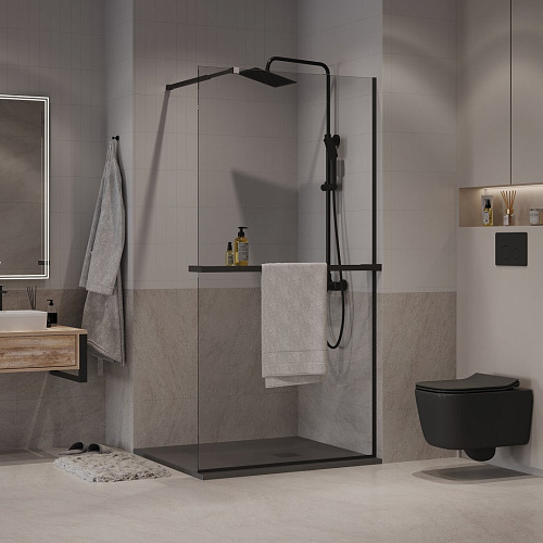 Душевая перегородка Niagara Nova NG-670-90ВLACK (90x195) черный матовый, стекло прозрачное Душевая перегородка Niagara Nova NG-670-90ВLACK (90x195) черный матовый, стекло прозрачное