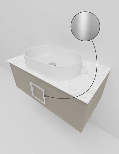 Тумба под раковину La Fenice Cubo Cappuccino 80 NFNC-01-CUB-C-80-1-GG бежевая матовая с ручкой хром и белой столешницей Тумба под раковину La Fenice Cubo Cappuccino 80 NFNC-01-CUB-C-80-1-GG бежевая матовая с ручкой хром и белой столешницей