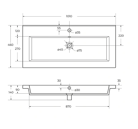 Раковина CEZARES CZR-8070-100 белый 1010x460 керамика Раковина CEZARES CZR-8070-100 белый 1010x460 керамика
