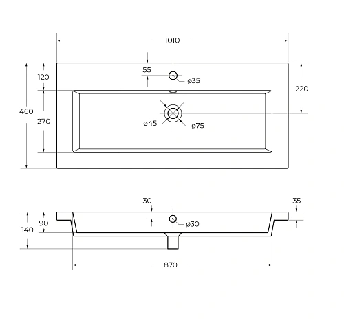Раковина CEZARES CZR-8070-100 белый 1010x460 керамика Раковина CEZARES CZR-8070-100 белый 1010x460 керамика