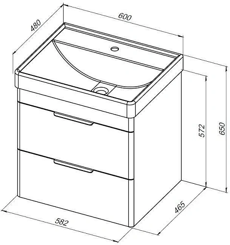 Тумба под раковину Aquanet Ирис new 60 белый глянец (2 ящика) 00310144 Тумба под раковину Aquanet Ирис new 60 белый глянец (2 ящика) 00310144