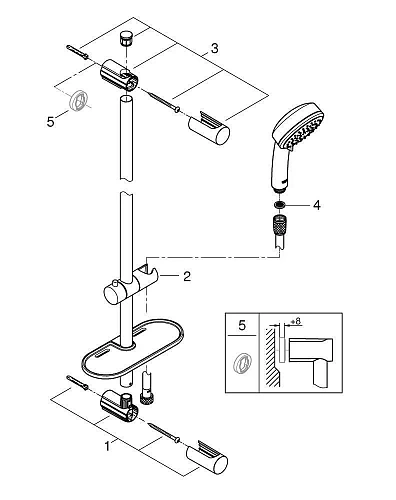 Душевой гарнитур GROHE Vitalio Comfort 100, душевая штанга 600 мм, 9,5 26398000 Душевой гарнитур GROHE Vitalio Comfort 100, душевая штанга 600 мм, 9,5 26398000