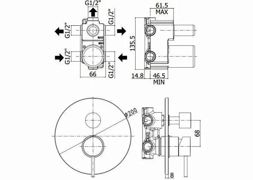 Смеситель для душа Paffoni Light LIG019BO (с внутренней частью) Смеситель для душа Paffoni Light LIG019BO (с внутренней частью)