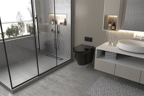 Унитаз подвесной ABBER Bequem AC1102MB черный матовый, безободковый с крышкой микролифт Унитаз подвесной ABBER Bequem AC1102MB черный матовый, безободковый с крышкой микролифт