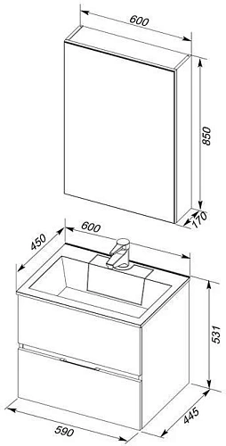 Комплект мебели Aquanet Алвита 60 серый антрацит 00184576 Комплект мебели Aquanet Алвита 60 серый антрацит 00184576