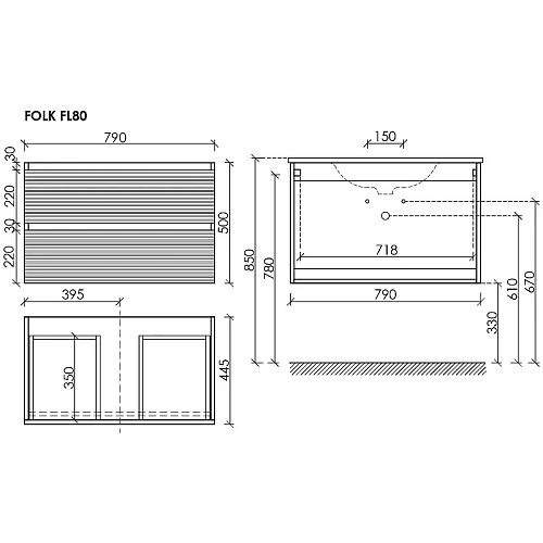 Тумба под раковину Sancos Folk FL80ES 790х445х500 Ergraut soft, подвесная Тумба под раковину Sancos Folk FL80ES 790х445х500 Ergraut soft, подвесная