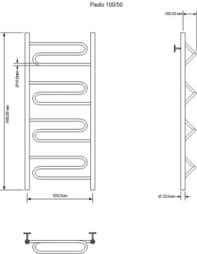 Полотенцесушитель водяной Aquanet Paolo 1000x500, хром 00266734 Полотенцесушитель водяной Aquanet Paolo 1000x500, хром 00266734
