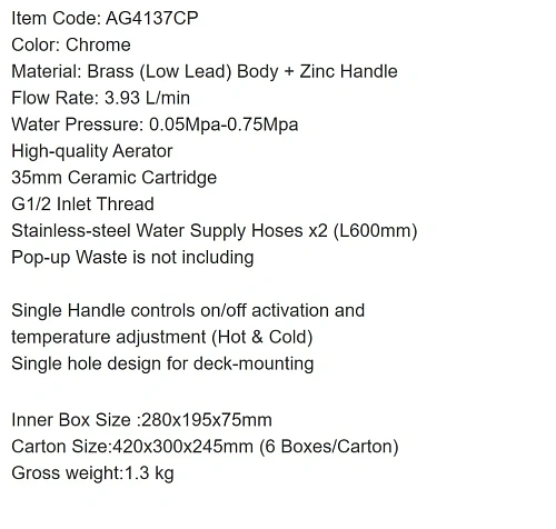 Смеситель для раковины ARROW AG4137CP хром Смеситель для раковины ARROW AG4137CP хром