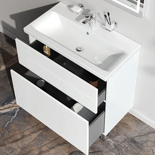 Тумба под раковину AM.PM Gem M90FSX0802WG напольная, 80 см push-to-open, белый, Тумба под раковину AM.PM Gem M90FSX0802WG напольная, 80 см push-to-open, белый,