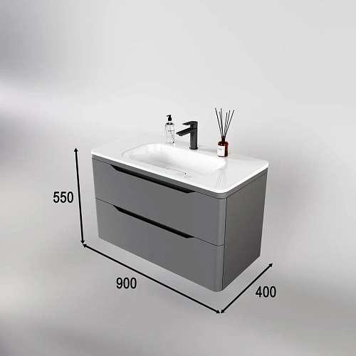 Тумба под раковину Style Line Марелла 90 Люкс антискрейтч серый, PLUS подвесная СС-00002415 Тумба под раковину Style Line Марелла 90 Люкс антискрейтч серый, PLUS подвесная СС-00002415