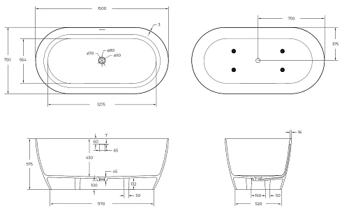 Ванна из искусственного камня CEZARES Solid Surface 1500x750x575 CZR-RELAX-150-75-57-SSB Ванна из искусственного камня CEZARES Solid Surface 1500x750x575 CZR-RELAX-150-75-57-SSB