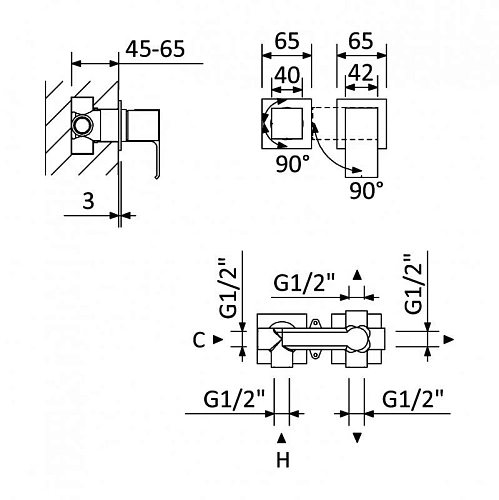 Смеситель для душа CEZARES PORTA-VDIM3-M-SR встраиваемый с поворотном переключателем на 3 выхода, sunrise Смеситель для душа CEZARES PORTA-VDIM3-M-SR встраиваемый с поворотном переключателем на 3 выхода, sunrise