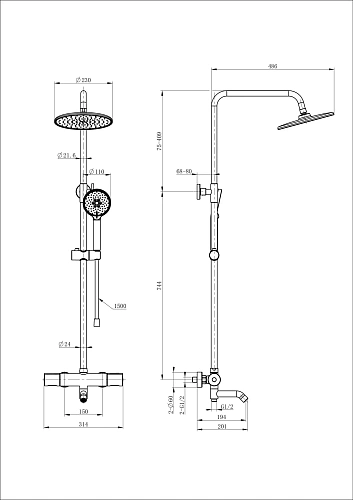 Душевая система Wonzon & Woghand с термостатом, брашированное золото (WW-A3006-T1-BG) Душевая система Wonzon & Woghand с термостатом, брашированное золото (WW-A3006-T1-BG)