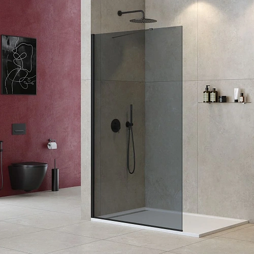 Душевая перегородка CEZARES LIBERTA-L-1-TB-120-GR-NERO 120см стекло тонированное (графит), профиль черный Душевая перегородка CEZARES LIBERTA-L-1-TB-120-GR-NERO 120см стекло тонированное (графит), профиль черный