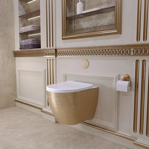 Унитаз подвесной GROSSMAN GR-4455GWS 480x365x370 золотой внутри белый безободковый с тонкой крышкой Унитаз подвесной GROSSMAN GR-4455GWS 480x365x370 золотой внутри белый безободковый с тонкой крышкой