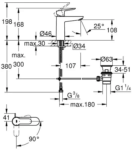 Смеситель для раковины GROHE BauEdge 23759000 с энергосберегающей функцией Смеситель для раковины GROHE BauEdge 23759000 с энергосберегающей функцией