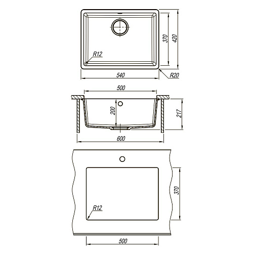 Кухонная мойка Lemark SINARA 540-U встраиваемая снизу из кварцгранита, шампань 9910078 Кухонная мойка Lemark SINARA 540-U встраиваемая снизу из кварцгранита, шампань 9910078