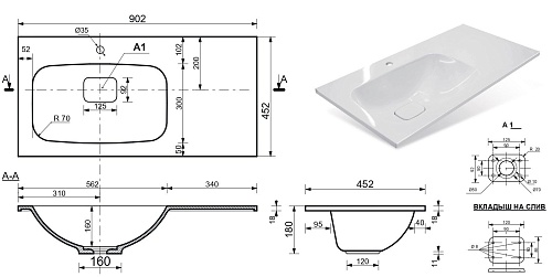 Раковина Эстет Barcelona 90 silk ФР-00014916 левая 900х450 накладная Раковина Эстет Barcelona 90 silk ФР-00014916 левая 900х450 накладная