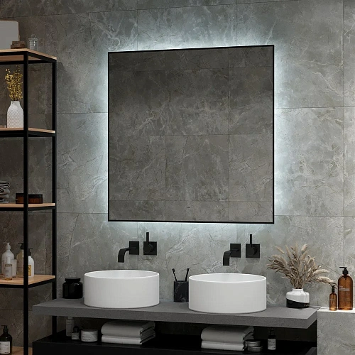 Зеркало DIWO Элиста 100x100 черное, с подсветкой сенсорной, квадратное, в скандинавском стиле 543842 Зеркало DIWO Элиста 100x100 черное, с подсветкой сенсорной, квадратное, в скандинавском стиле 543842