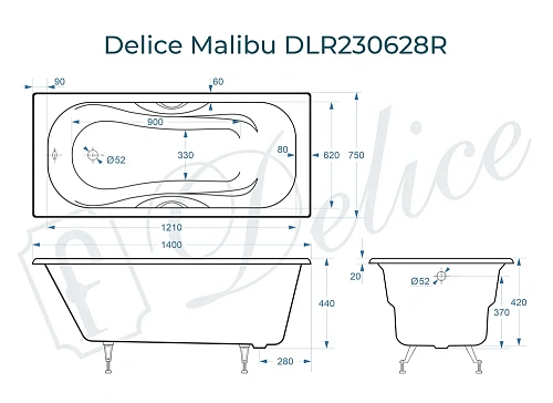 Ванна чугунная Delice Malibu 140х75 с отверстиями под ручки DLR230628R Ванна чугунная Delice Malibu 140х75 с отверстиями под ручки DLR230628R