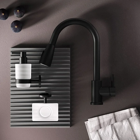 Смеситель для кухни AM.PM X-Joy S F85B07522 с вытягивающимся изливом, черный Смеситель для кухни AM.PM X-Joy S F85B07522 с вытягивающимся изливом, черный