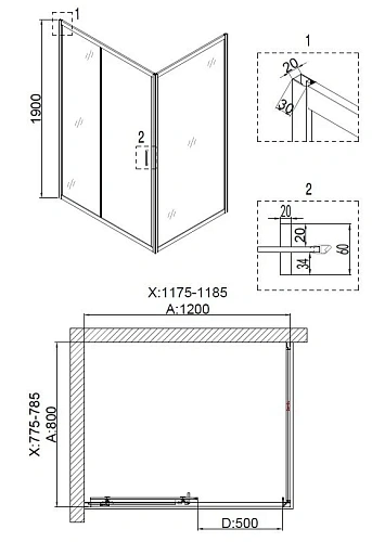 Душевой уголок Niagara NG-6612-08 (120x80x190) прямоугольник двери раздвижные 66120812 Душевой уголок Niagara NG-6612-08 (120x80x190) прямоугольник двери раздвижные 66120812