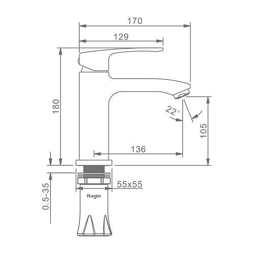 Смеситель для раковины Raglo R01.10.03, золотой сатин Смеситель для раковины Raglo R01.10.03, золотой сатин