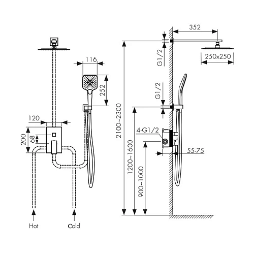 Душевая система Kaiser Sonat 34877-9 скрытого монтажа черный матовый Душевая система Kaiser Sonat 34877-9 скрытого монтажа черный матовый