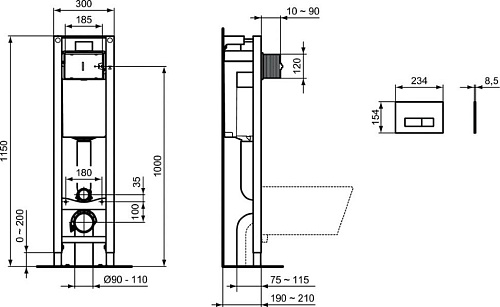Инсталляция для унитаза Ideal Standard PROSYS ECO FRAME M E2332AA с панелью смыва E2332AA Инсталляция для унитаза Ideal Standard PROSYS ECO FRAME M E2332AA с панелью смыва E2332AA