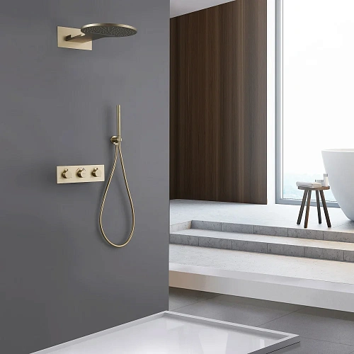 Душевая система ABBER Wasser Kreis AF8151G скрытого монтажа без излива, термостат, золото матовое Душевая система ABBER Wasser Kreis AF8151G скрытого монтажа без излива, термостат, золото матовое