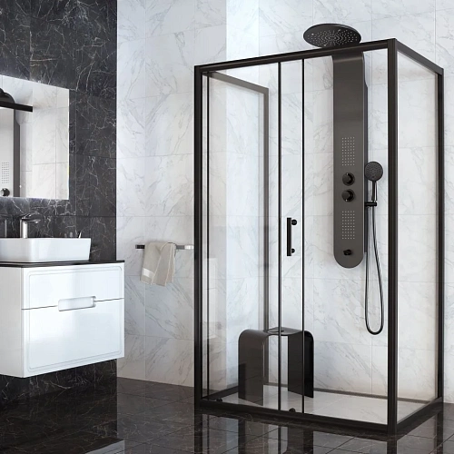 Душевой уголок Taliente KIT-TA-140/10/10-1CB 140x100x100x195см, прямоугольный, прозрачное стекло 6мм, черный Душевой уголок Taliente KIT-TA-140/10/10-1CB 140x100x100x195см, прямоугольный, прозрачное стекло 6мм, черный