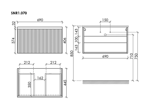 Тумба под раковину SANCOS Snob SNR1.070CE R 1.0 690х445х406 Beige Soft подвесная Тумба под раковину SANCOS Snob SNR1.070CE R 1.0 690х445х406 Beige Soft подвесная