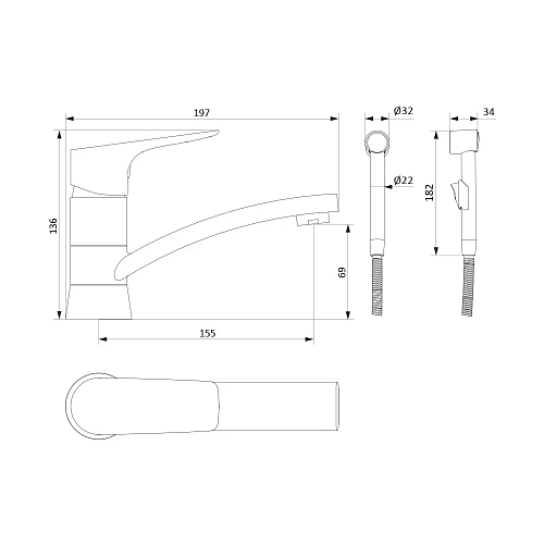 Смеситель для раковины Damixa Origin Bit 770230000 с гигиеническим душем Смеситель для раковины Damixa Origin Bit 770230000 с гигиеническим душем