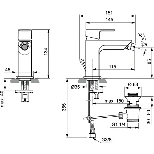 Смеситель для биде Ideal Standard EDGE A7118AA Смеситель для биде Ideal Standard EDGE A7118AA